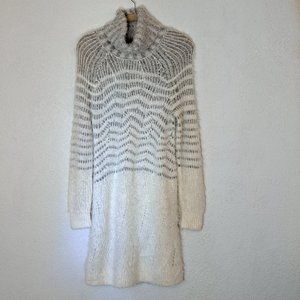 Sleeping On Snow Sweater Dress Women's Small Turtleneck Cream Gray Knee READ